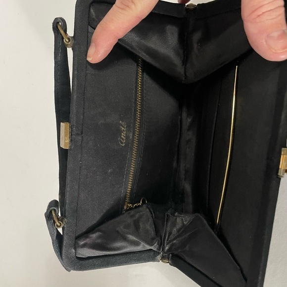 Vintage Ande’ Black Satin Evening Bag Fancy Clasp - Picture 5 of 6
